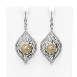 2.78 ctw Diamond & Pearl Earrings 18K White Gold
