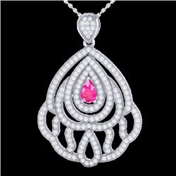2 ctw Pink Sapphire & Micro Pave VS/SI Diamond Necklace 18k White Gold