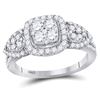 Image 1 : 10kt White Gold Round Diamond Square Halo Cluster Ring 1-1/4 Cttw