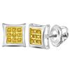 Image 1 : Sterling Silver Round Yellow Color Enhanced Diamond Square Kite Stud Earrings .03 Cttw