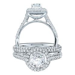 14kt White Gold Round Diamond Bridal Wedding Engagement Ring Band Set 1-1/4 Cttw