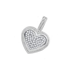 10kt White Gold Round Diamond Heart Milgrain Pendant 1/6 Cttw