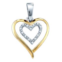 Sterling Silver Two-tone Round Diamond Double Heart Pendant 1/20 Cttw
