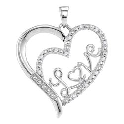 Sterling Silver Round Diamond Double Heart Pendant 1/10 Cttw