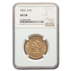 1855 $10 Liberty Gold Eagle AU-58 NGC
