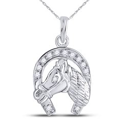 10kt White Gold Round Diamond Lucky Horseshoe Charm Pendant 1/10 Cttw