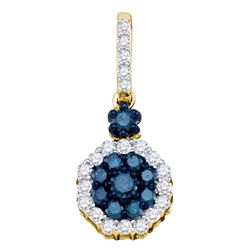 10kt Yellow Gold Round Blue Color Enhanced Diamond Cluster Pendant 1/2 Cttw