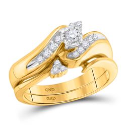 10kt Yellow Gold Round Diamond Bridal Wedding Engagement Ring Band Set 1/4 Cttw