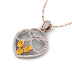 3 ctw Citrine & Micro Pave Designer Heart Necklace 14k Rose Gold