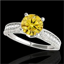 1.21 ctw Certified SI Intense Yellow Diamond Antique Ring 10k White Gold