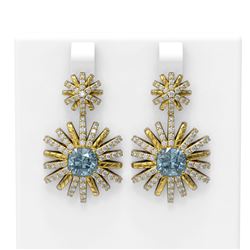 5.63 ctw Aquamarine & Diamond Earrings 18K Yellow Gold