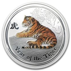 2010 Australia 1/2 oz Silver Tiger BU (Series II, Colorized)