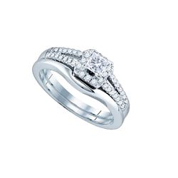 14k White Gold Princess Diamond Bridal Wedding Engagement Ring Band Set 1/2 Cttw