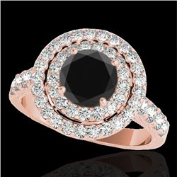 3 ctw Certified VS Black Diamond Solitaire Halo Ring 10k Rose Gold
