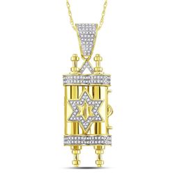 10kt Yellow Gold Mens Round Diamond Torah Magen David Scroll Charm Pendant 3/8 Cttw