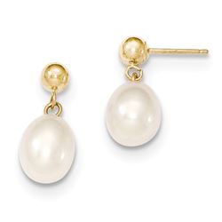 14k 7-8 mm White Cultured Pearl Dangle Earrings