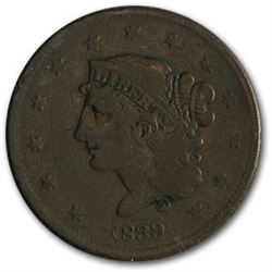 1839 Large Cent Booby Head Large Cent VG