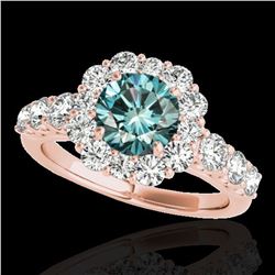 2.9 ctw SI Certified Fancy Blue Diamond Solitaire Halo Ring 10k Rose Gold