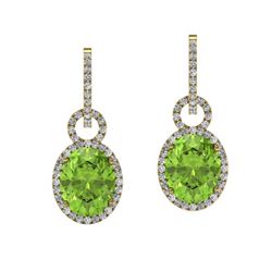 6 ctw Peridot & Micro Pave Halo VS/SI Diamond Earrings 14k Yellow Gold