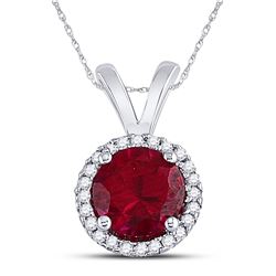 Sterling Silver Round Lab-Created Ruby Solitaire Diamond-accent Pendant 1.00 Cttw