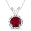 Image 1 : Sterling Silver Round Lab-Created Ruby Solitaire Diamond-accent Pendant 1.00 Cttw