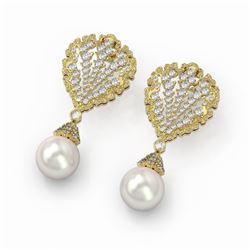4.5 ctw Diamond & Pearl Earrings 18K Yellow Gold
