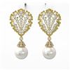 Image 2 : 4.5 ctw Diamond & Pearl Earrings 18K Yellow Gold