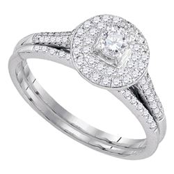 14kt White Gold Round Diamond Halo Bridal Wedding Engagement Ring Band Set 1/2 Cttw