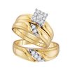 Image 1 : 10kt Yellow Gold His & Hers Round Diamond Cluster Matching Bridal Wedding Ring Band Set 1/3 Cttw