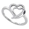 Image 1 : Sterling Silver Round Diamond Double Joined Heartss Love Ring 1/6 Cttw