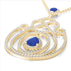 3.20 ctw Sapphire & Micro Pave Diamond Heart Necklace 14k Yellow Gold