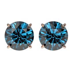 3 ctw Certified Intense Blue Diamond Stud Earrings 10k Rose Gold
