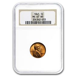 1941 Lincoln Cent MS-67 NGC (Red)