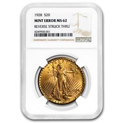 1928 $20 St. Gaudens Gold Dbl Eagle MS-62 NGC (Rev Struck Thru)