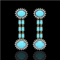 7.39 ctw Turquoise & Diamond Earrings 14K Yellow Gold