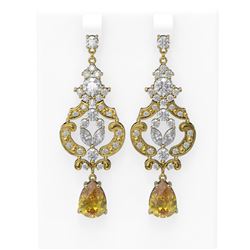 11.04 ctw Canary Citrine & Diamond Earrings 18K Yellow Gold