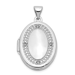 14k White Gold Oval Diamond with Texture Locket - 30 mm