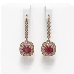 5.1 ctw Certified Ruby & Diamond Victorian Earrings 14K Rose Gold