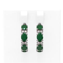 9.69 ctw Emerald & Diamond Earrings 18K White Gold