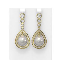 3.8 ctw Diamond & Pearl Earrings 18K Yellow Gold