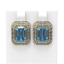 10.37 ctw Blue Topaz & Diamond Earrings 18K Yellow Gold