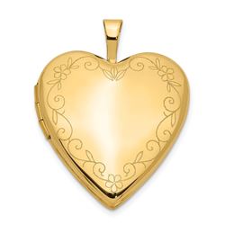 14k Yellow Gold Flower Vine Border Heart Locket - 25 mm