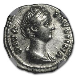 Roman AR Denarius Faustina Sr. (138-140/1 AD) Ch XF NGC (Vault)