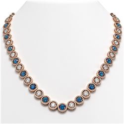 35.60 ctw Blue & Diamond Micro Pave Necklace 18K Rose Gold