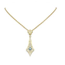 1.64 ctw Intense Blue Diamond Necklace 18K Yellow Gold