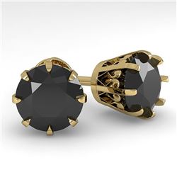 4.0 ctw Black Diamond Stud Solitaire Earrings Vintage 14k Yellow Gold