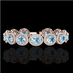 30 ctw Sky Blue Topaz & Micro Pave VS/SI Diamond Bracelet 10k Rose Gold
