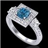 Image 1 : 1.55 ctw Intense Blue Diamond Art Deco 3 Stone Ring 18k White Gold
