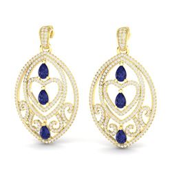 7 ctw Tanzanite & Micro Pave Diamond Heart Earrings 18k Yellow Gold
