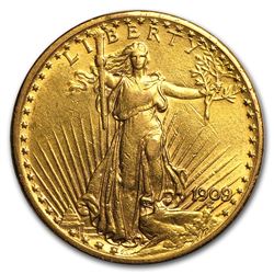 1909/8 $20 Saint-Gaudens Gold Double Eagle (Cleaned)